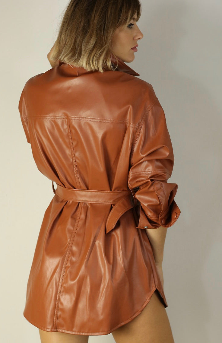 Faux Leather Belted Dress